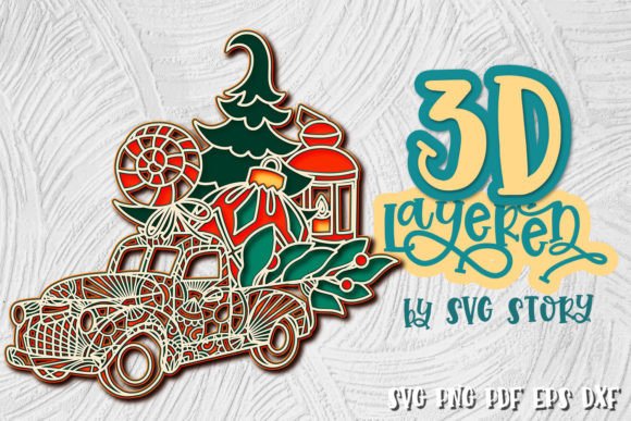3D Christmas Truck Layered Design SVG
