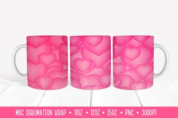 3D Hearts Mug Sublimation Design for Creative Projects