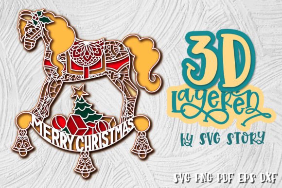 3D Layered Horse Christmas Design SVG