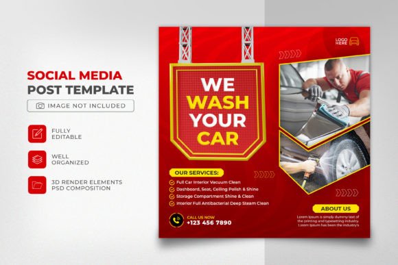Car Wash 3D Social Media Post Design for Eye-Catching Content
